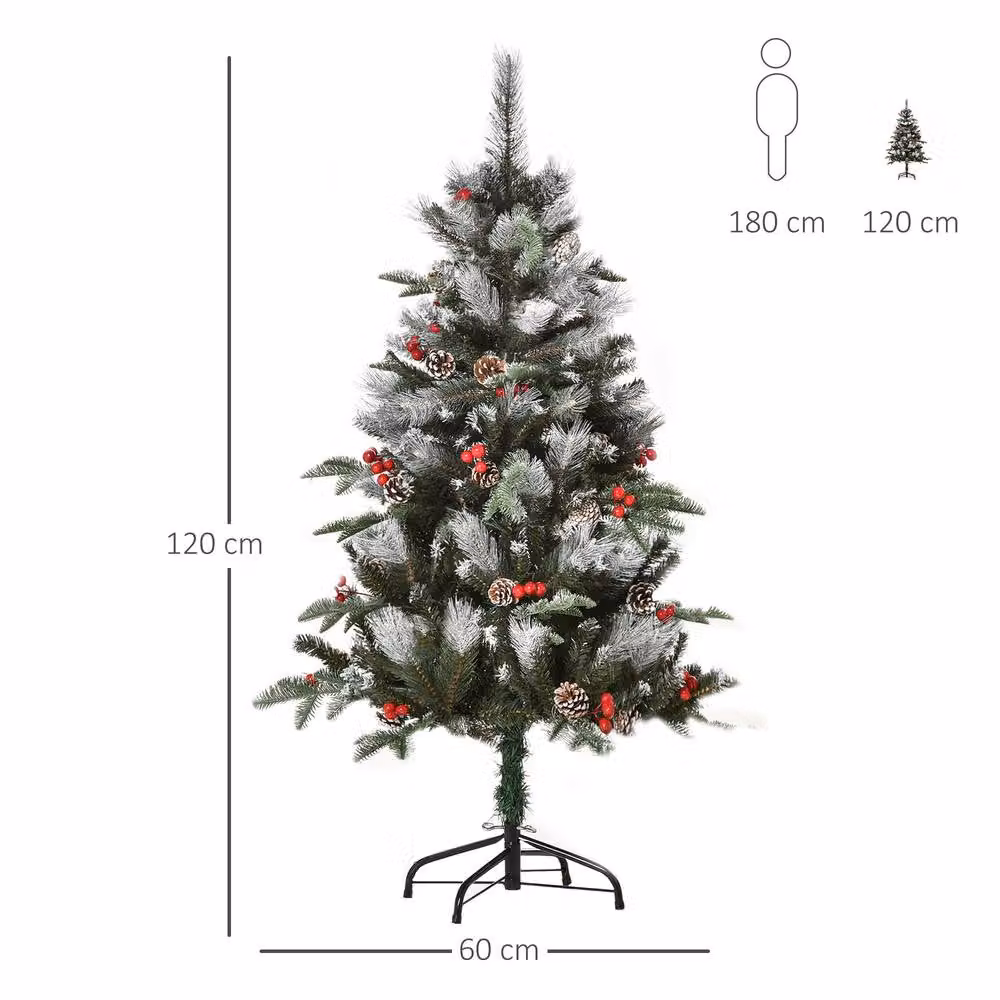 STILVORA Christmas Pencil Tree with Berries and Cones, Green, Red and White, Height: 120 cm – 4