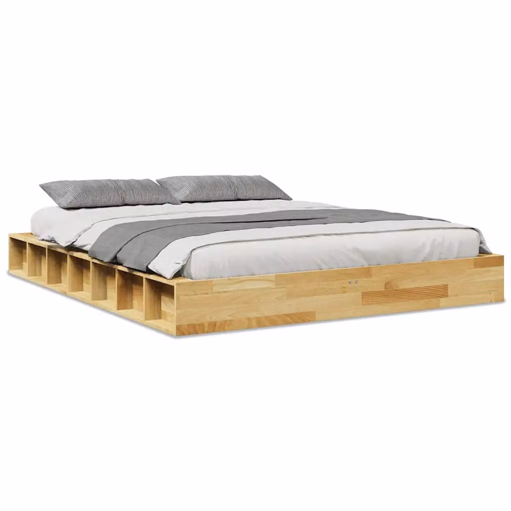 Berkfield Home Solid Wood Oak Bed Frame in Brown, W/D/H: 140 x 200 cm – 2