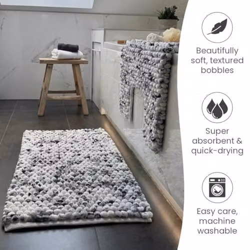 Allure Bath Fashions Marl Chunky Bobble Non Slip Bathroom Mat, Dark Grey, W: 50 cm, D: 80 cm – 3