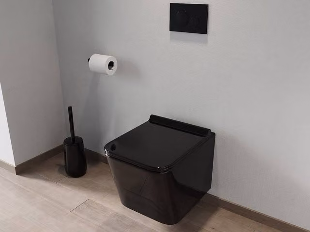 Vente-unique Clemona Rimless Wall-Hung Ceramic WC in Matt Black with Soft-Close Seat – 1