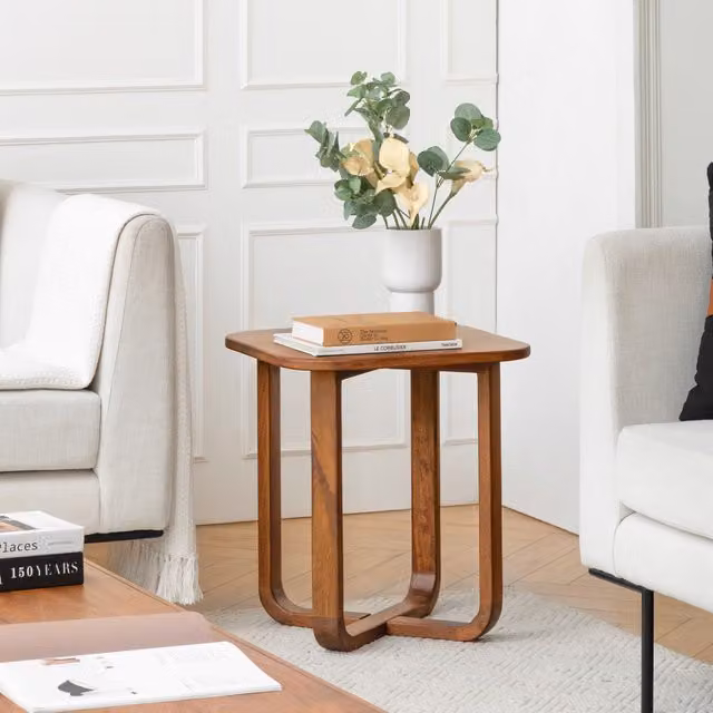 MH London Duchie Mid-Century Solid Wood Square Sofa Side Tables in Walnut Brown