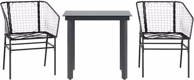 Berkfield Home 3 Piece Modern Garden Dining Set in Black Poly Rattan with Glass Top – 1