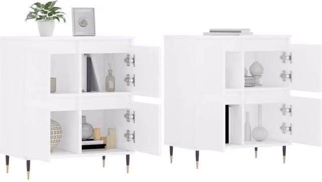 Berkfield Home Set of 2 White Modern Sideboards in Engineered Wood W/D/H: 120 x 35 x 70 cm
