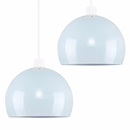ValueLights Set of 2 Retro Blue and White Dome Ceiling Pendant Light Shades, Shade Width: 20 cm