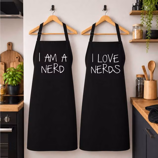60 Second Makeover I Am a Nerd I Love Nerds Black Apron Set for Adults