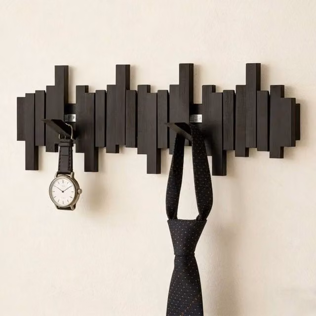 EONLION Piano Key Shaped Wood Coat Rack in Black, W: 50 cm