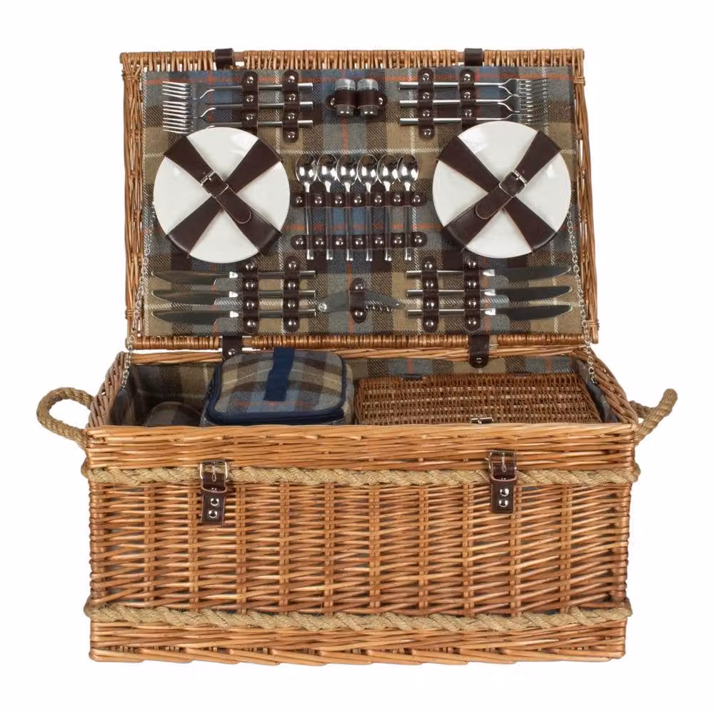 Ravenstor 6 Person Fitted Picnic Basket with Red Hamper and Brown Rope Handles, W/D/H: 43.0 x 40.0 x 29.0 cm – 2
