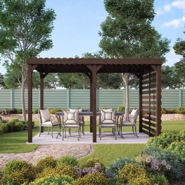 Rutland County Garden Furniture Ltd Shade Pergola in Brown Wood and Galvanised Steel, W: 480 cm, D: 360 cm, H: 270 cm – 1