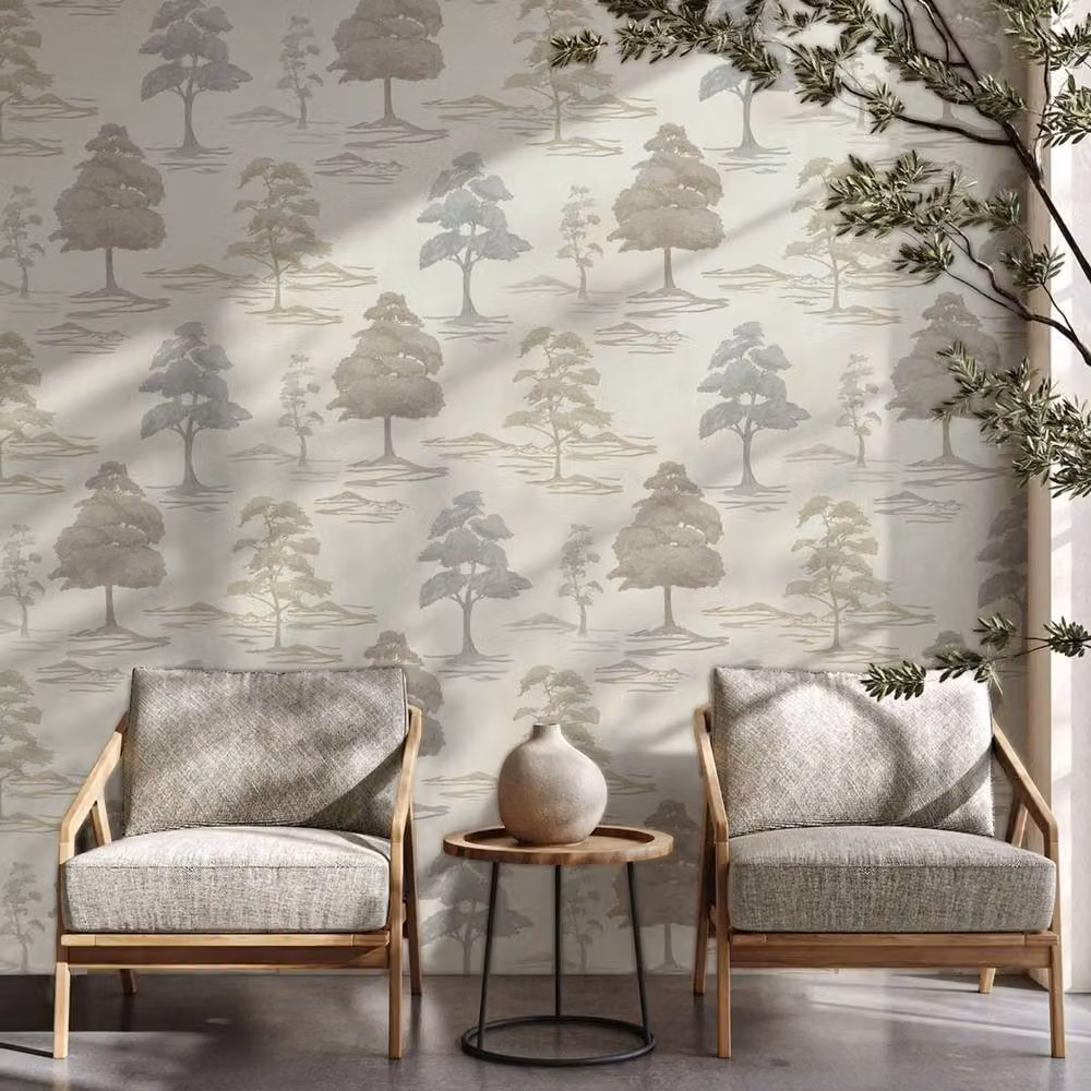 Belgravia Carlotta Tree Heavyweight Textured Botanical Floral Wallpaper in Beige and Cream – 3