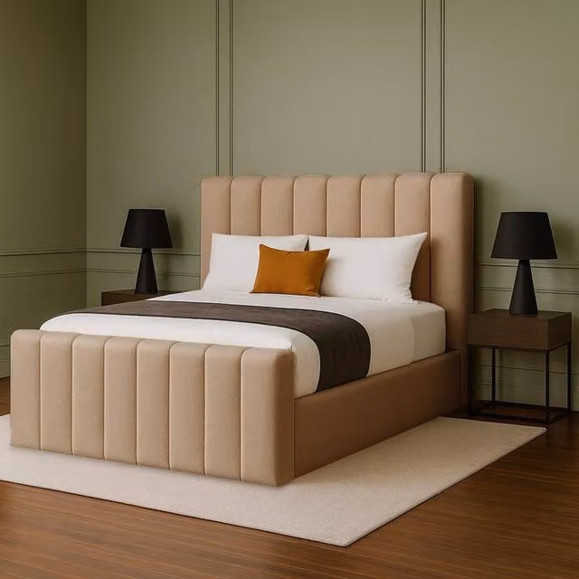 Desire Deco Selena Premium Upholstered Bed Frame in Beige, W/D/H: 140 x 200 cm