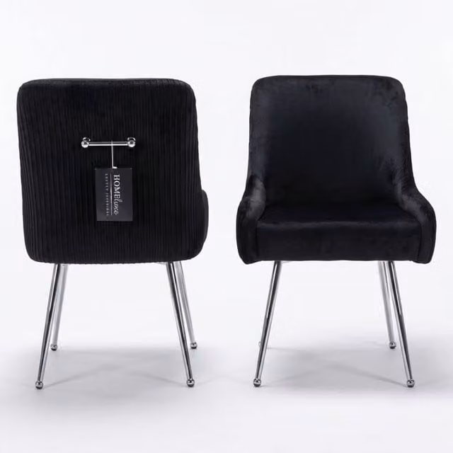 Home Deluxe Vienna Velvet Upholstered Dining Chairs with Armrests in Black and Silver, Set of 2, W/D/H: 62 x 50 x 160 cm