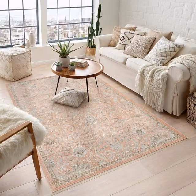 Desire Rugs Maia Traditional Floral Oriental Area Rug, Washable and Non-Slip, Coral/Pink/Red, Width: 300 cm