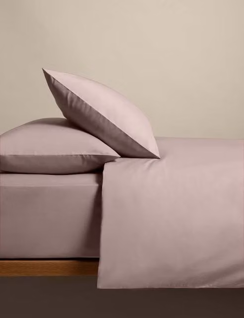 M&S Cotton Rich Percale Duvet Cover Set, Blush Pink, W: 180 cm, H: 200 cm
