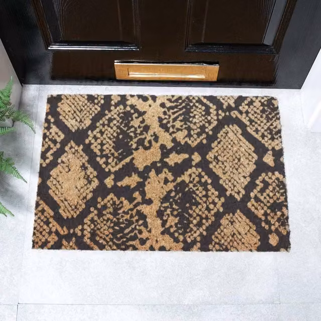 Artsy Mats Snake Print Coir Doormat in Black, W: 60 cm, D: 40 cm