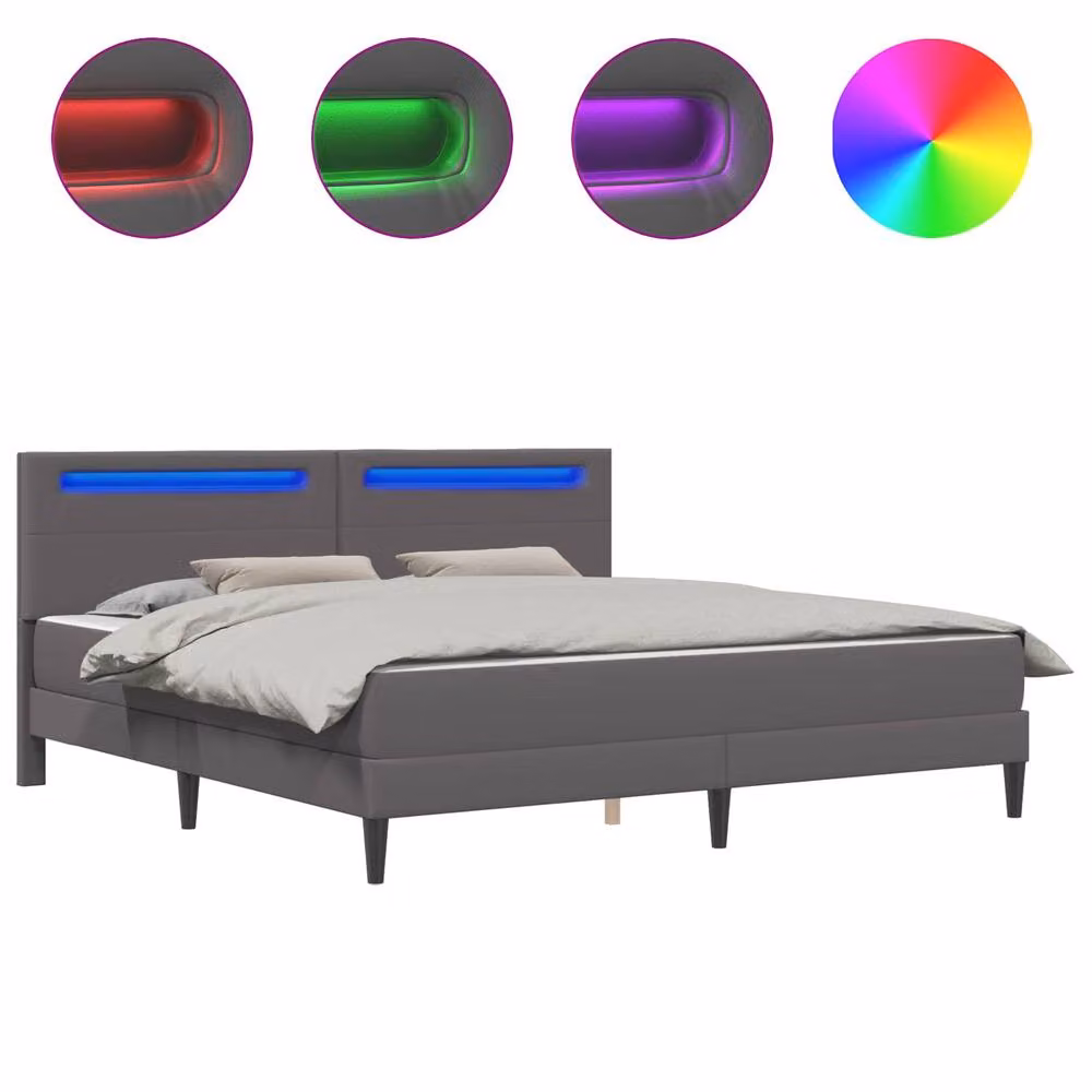 Berkfield Home Upholstered Grey Faux Leather Bed Frame with Under-Bed LED Strip Lights, W/D/H: 180 x 200 cm – 2