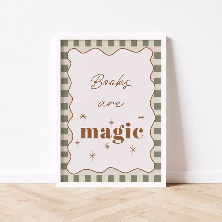 Autumns Corner Books Are Magic Checkerboard Paper Poster, Olive Green, A3