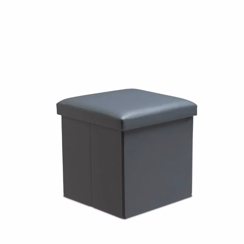 Snug City Faux Leather Foldable Storage Ottoman with Lid, Grey, W/D/H: 38 x 38 x 38 cm – 4