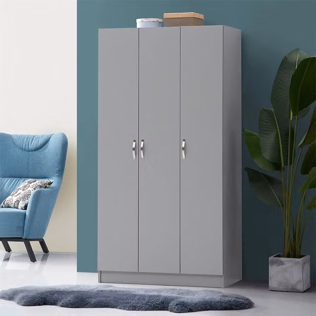 Timber Art Design UK Modern Grey 3 Door Freestanding Wardrobe with Hinged Doors