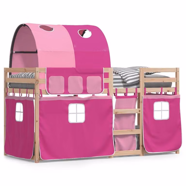 Berkfield Home Pink Solid Wood Pine Bunk Bed for Children W/D/H: 90 x 200 cm