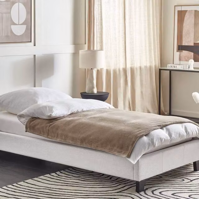 Wyld and Coco Single Bed, Grey Linen-Look Upholstered Slatted Frame, W/D/H: 90 x 200 cm – 1