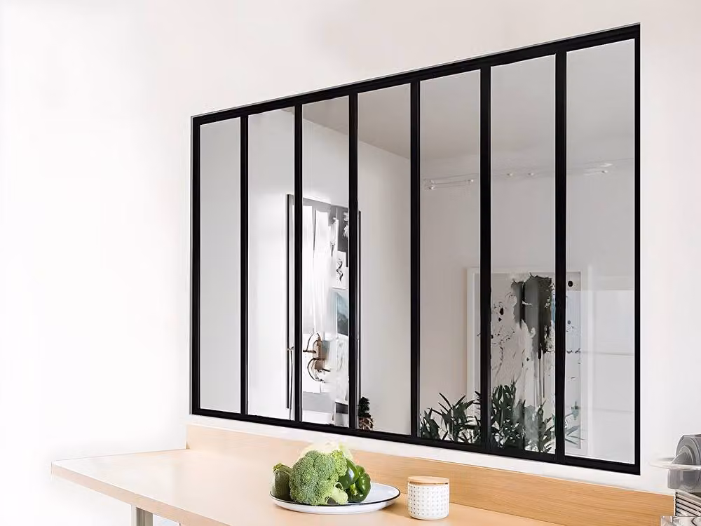 Vente-unique Powder-Coated Aluminium and Glass Partition, Black – 3