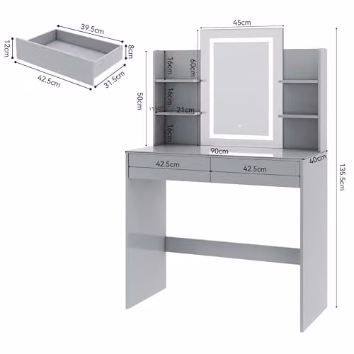 MCC Direct Texas Dressing Table with LED Mirror and Drawers, Grey – 2