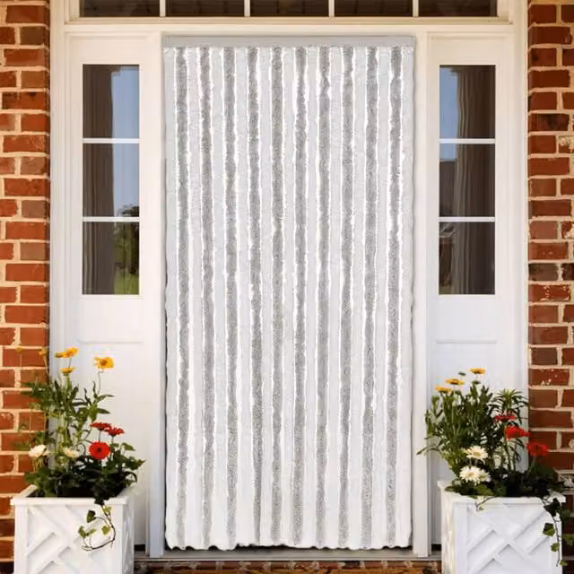 Berkfield Home Chenille Fly Curtain in Light Grey and White, W: 90 cm, H: 200 cm
