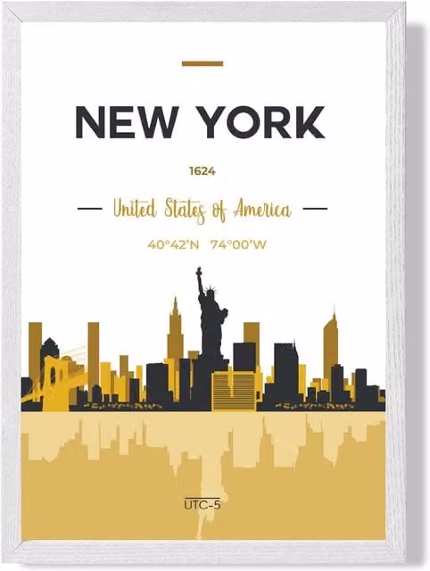 ARTZE New York City Skyline Framed Paper Poster in Yellow, Black and White