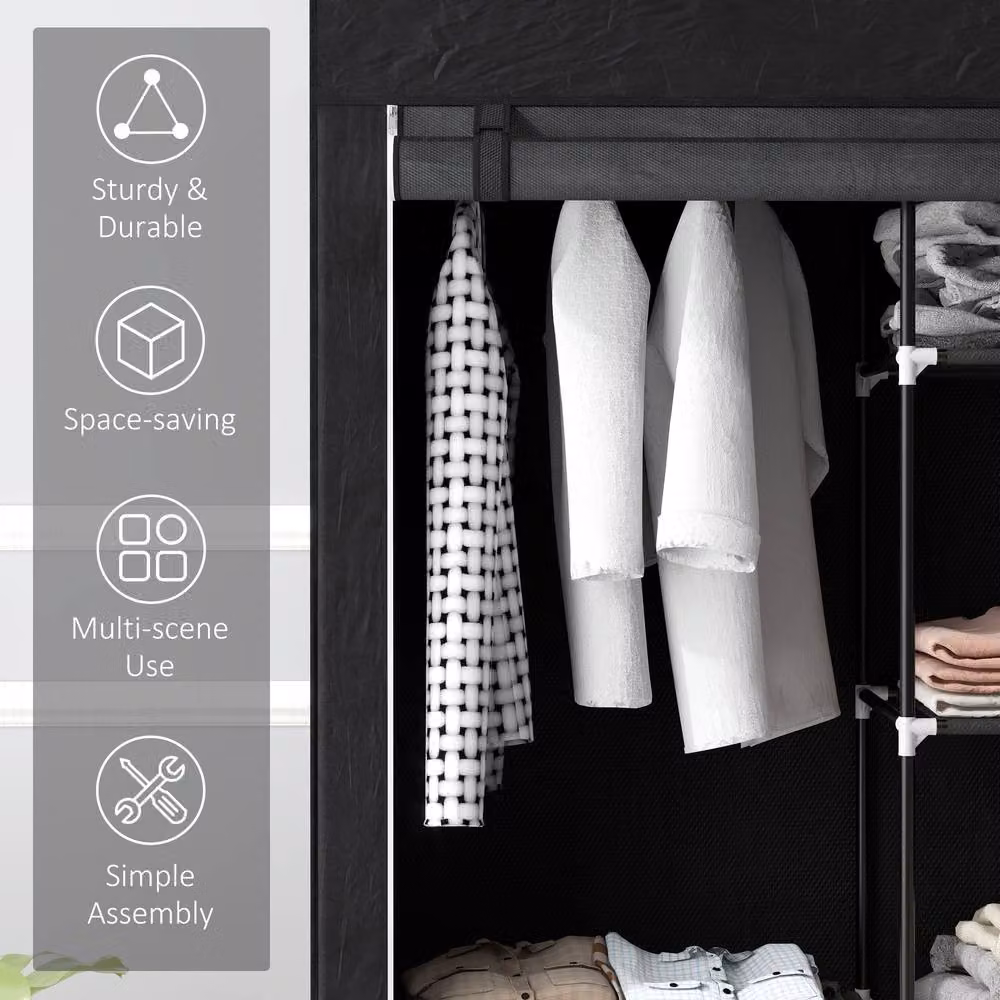 STILVORA Modern Black Roll Shutter Wardrobe with Hanging Rail and Internal Shelves – 6