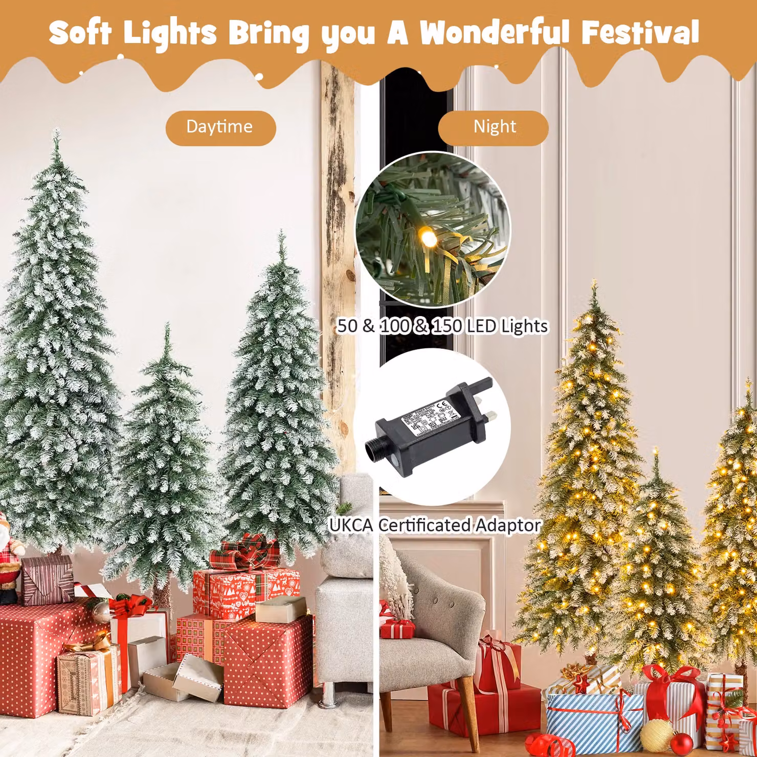 Gymax Pre-Lit Snowy Christmas Tree in Green – 3