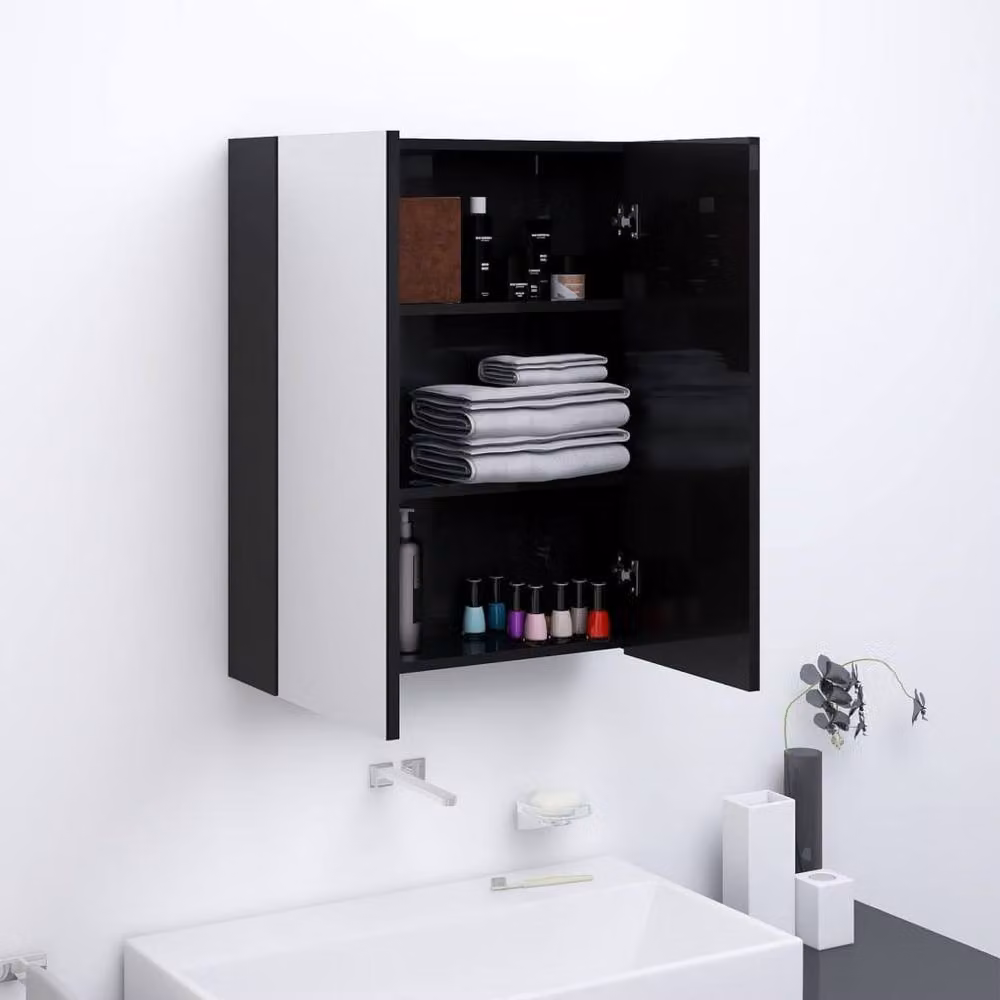 Berkfield Home Modern Glossy Black Bathroom Mirror Cabinet, W/D/H: 60 x 15 x 75 cm – 2