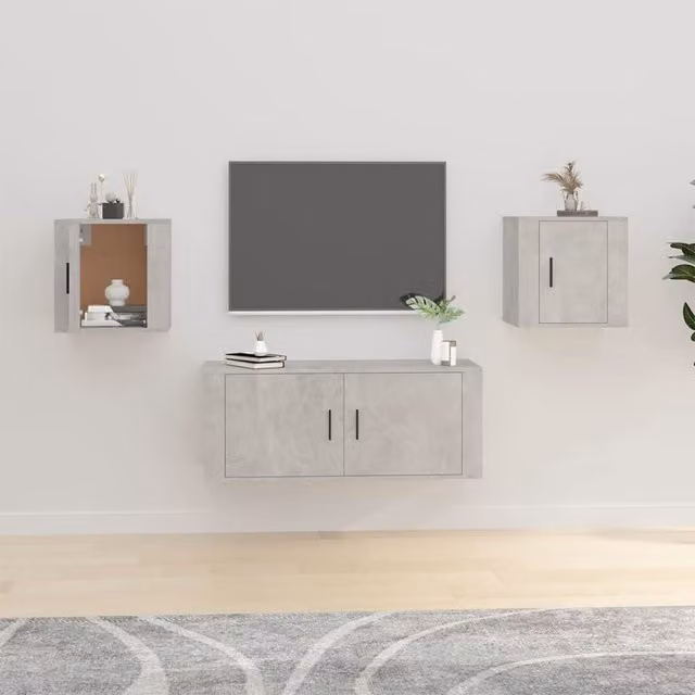 Berkfield Home Wall Mounted TV Cabinets, 2 Piece Set, Concrete Grey, W: 40 cm, D: 34.5 cm, H: 40 cm