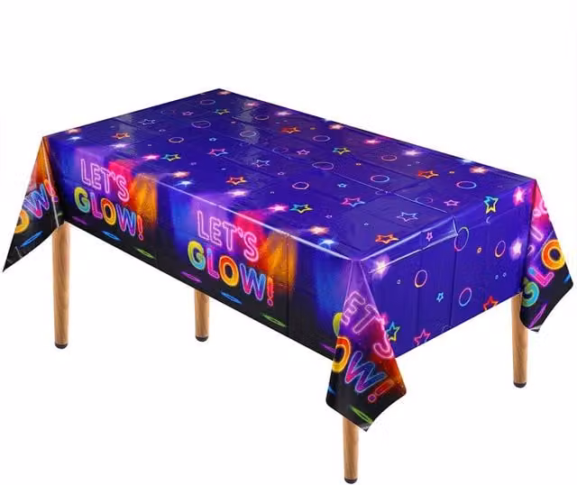 Neel Blue Let's Glow Neon Theme PVC Rectangular Tablecloth in Blue, W/D/H: 220 x 130 cm – 1