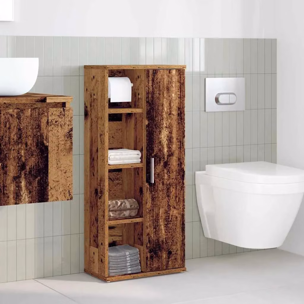 Berkfield Home Brown Rustic Bathroom Cabinet with Roll Holder and Open Shelf, W/D/H: 39 x 22 x 90 cm – 3