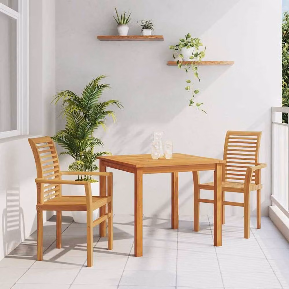 Berkfield Home Stacking Garden Chairs, Set of 2, Brown Oiled Solid Teak Wood – 1