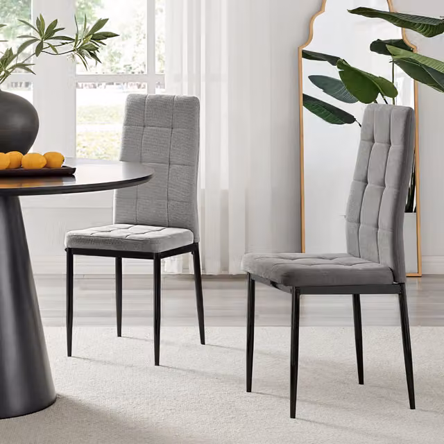 FurnitureboxUK Set of 2 Paloma Upholstered Fabric Kitchen Dining Chairs with Black Metal Legs - Grey