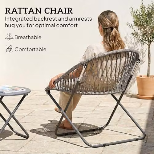 Outsunny 3 Piece Grey Polyrattan Outdoor Bistro Set with Folding Round Table and 2 Chairs for Garden, Balcony or Terrace – 4