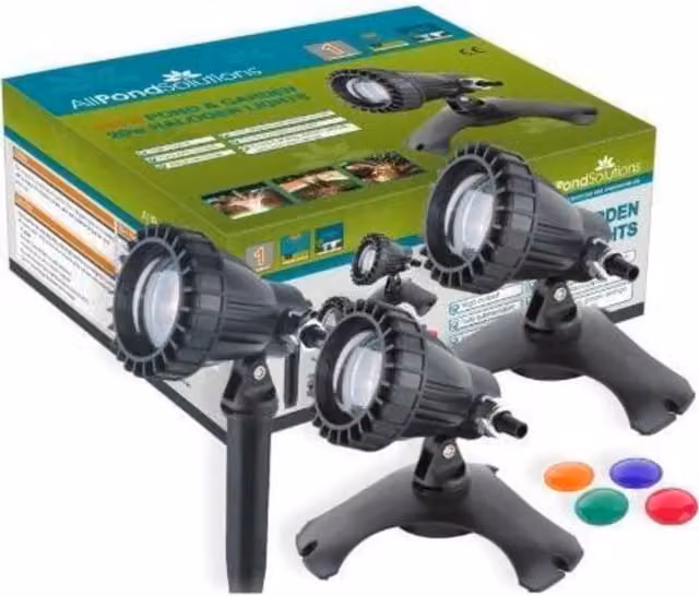 AllPondSolutions Submersible Pond and Garden Lights with 3 x 20W RGB Colour Lenses, Black