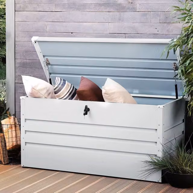 Wyld and Coco Outdoor Storage Box in Matt Grey Galvanised Steel, W/D/H: 132 x 62 x 64 cm – 1