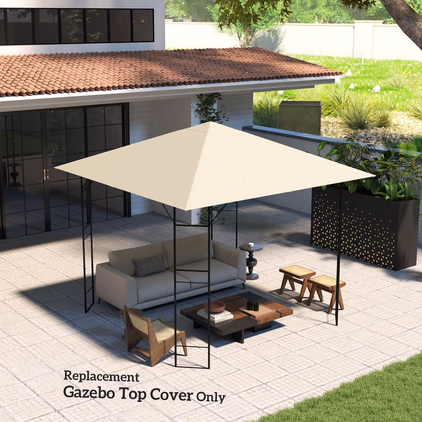 Outsunny Cream Polyester Gazebo Canopy Replacement with UPF 50+ Protection, W x W: 3 x 3 m – 4