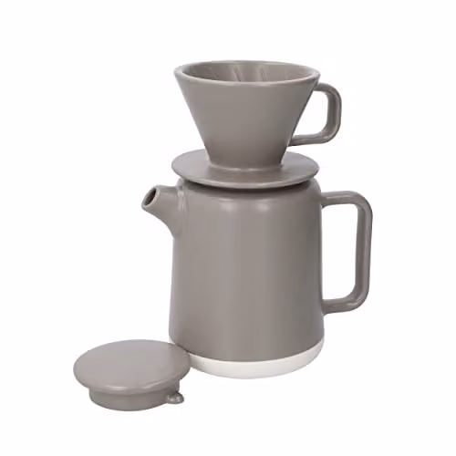 La Cafetiere Seville Ceramic Pour Over Coffee Set, 4 Cup, Beige and Grey – 1
