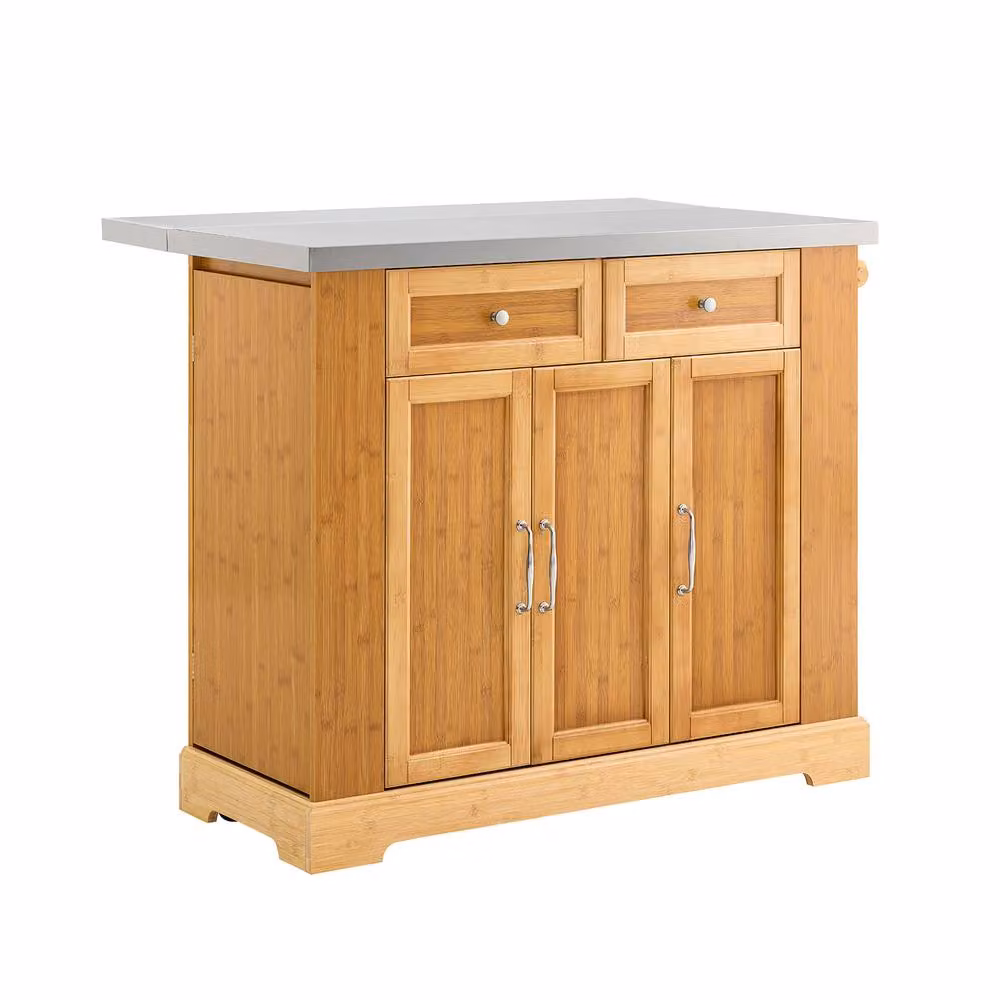 SoBuy Kitchen Island on Wheels with Extendable Stainless Steel Worktop and Natural Bamboo – 2