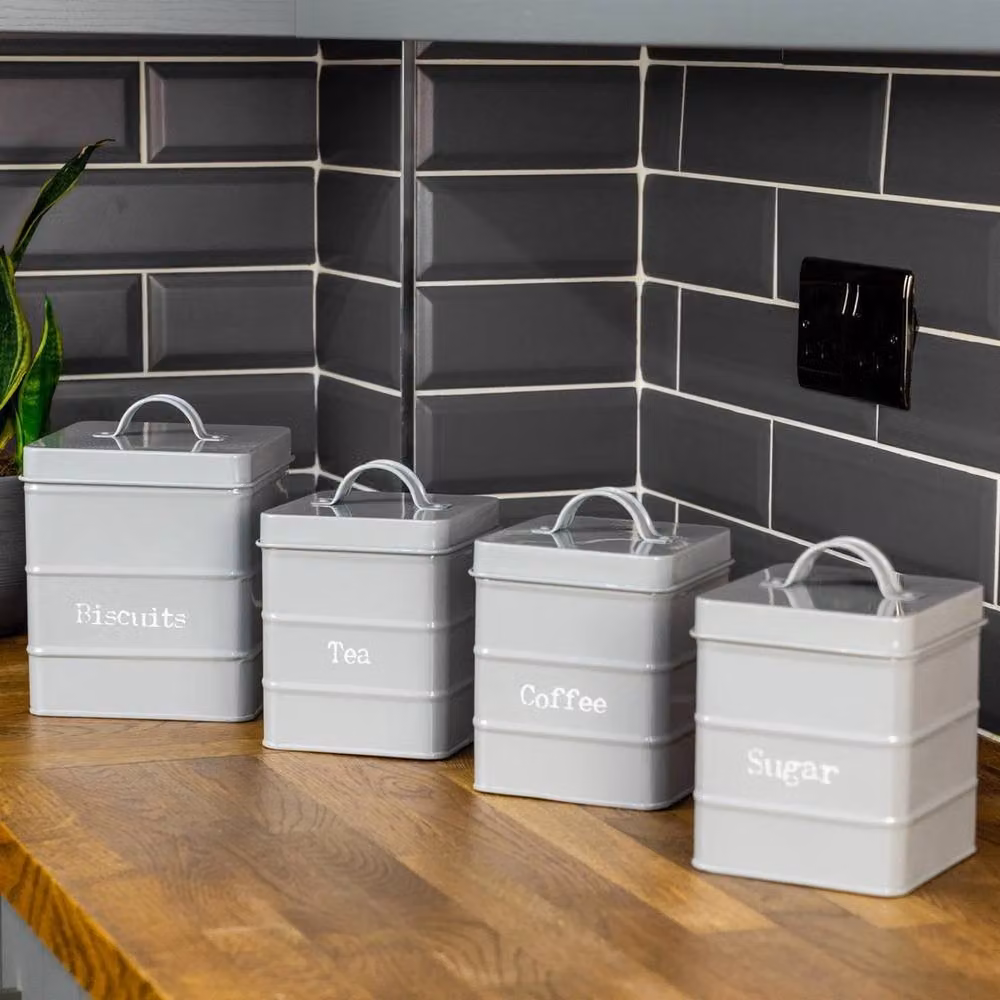 NESTLUNE 4 Piece Metal Kitchen Storage Canister Set for Tea and Coffee in Grey – 2