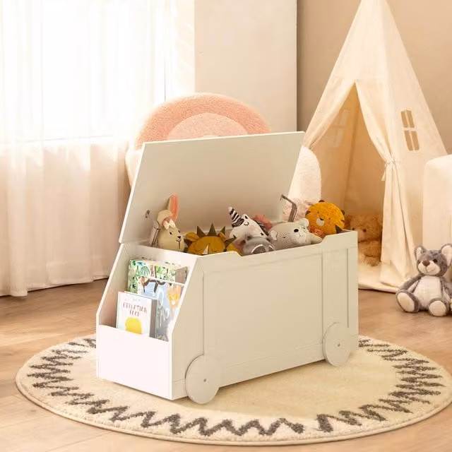 KEEPREAPER Stylish White Wooden Toy Storage Box with Lid for Childrens Rooms
