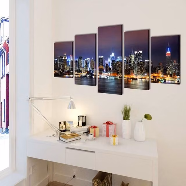 Berkfield Home Colourful New York Skyline Canvas Wall Print Set, Multicolour, W: 200 cm, H: 100 cm