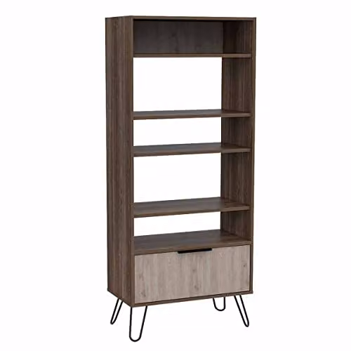 Core Products Nevada Smoked Oak Display Bookcase with Hinged Door and Internal Shelves, W/D/H: 72.3 x 38.0 x 171.2 cm – 2