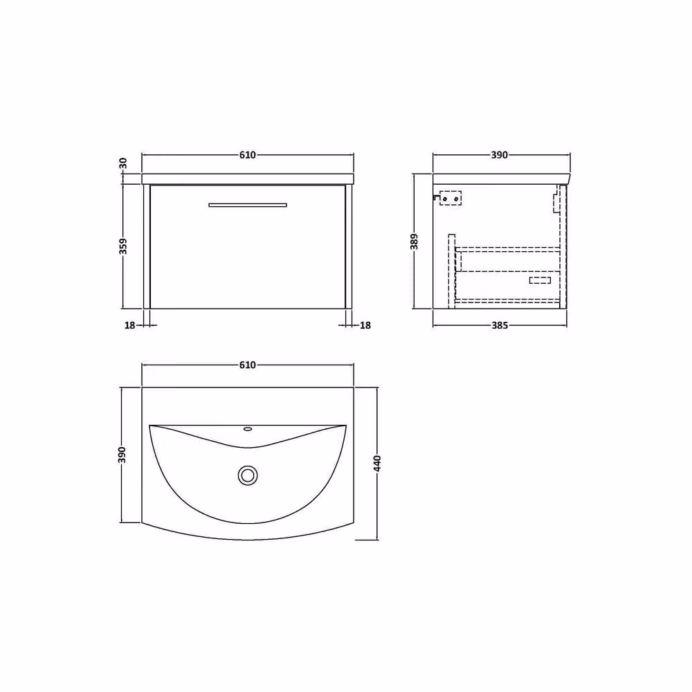 Balterley Winshill 1 Drawer Wall Hung Vanity Basin Unit, Dark Blue, W: 60 cm – 3