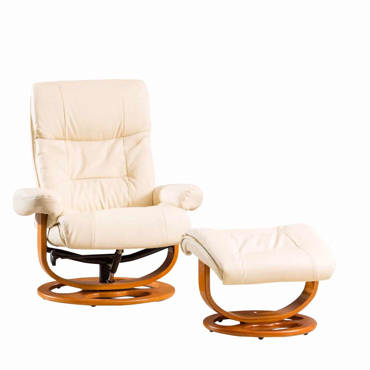 Artemis Home Barriston Swivel Recliner and Footstool in Beige Synthetic Leather with Solid Wood Frame – 2