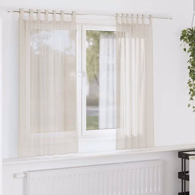 Berkfield Home Plain Cream Voile Tab Top Curtains, 2 Pack, H: 175 cm x W: 140 cm