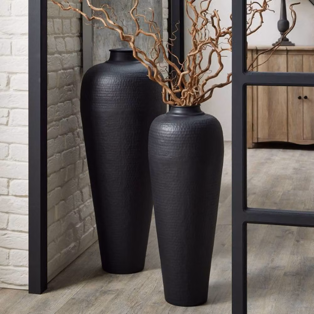Lemon Pavilion Furniture and Decor Large Hammered Metal Vase with Lid, Matt Black, W: 40 cm, D: 40 cm, H: 103 cm – 4